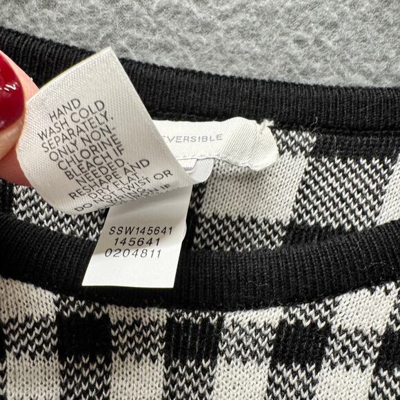 J Jill Sweater Womens Large Black White Gingham Check Reversible Pullover COMFY - Picture 6 of 9